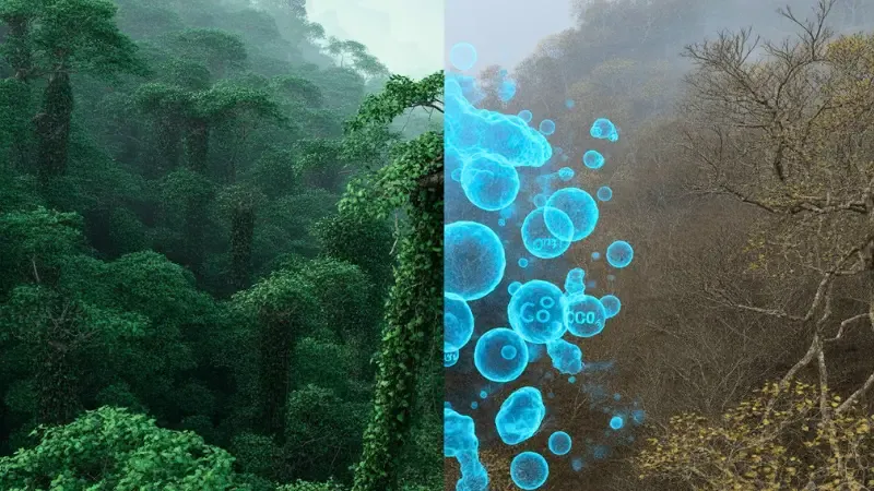 Conceptual comparison between high-nitrogen and nitrogen-depleted forest recovery rates and their carbon storage potential.