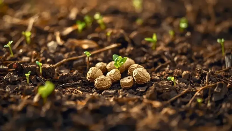 Biodegradable seed pods used in drone tree planting breaking down naturally in forest soil